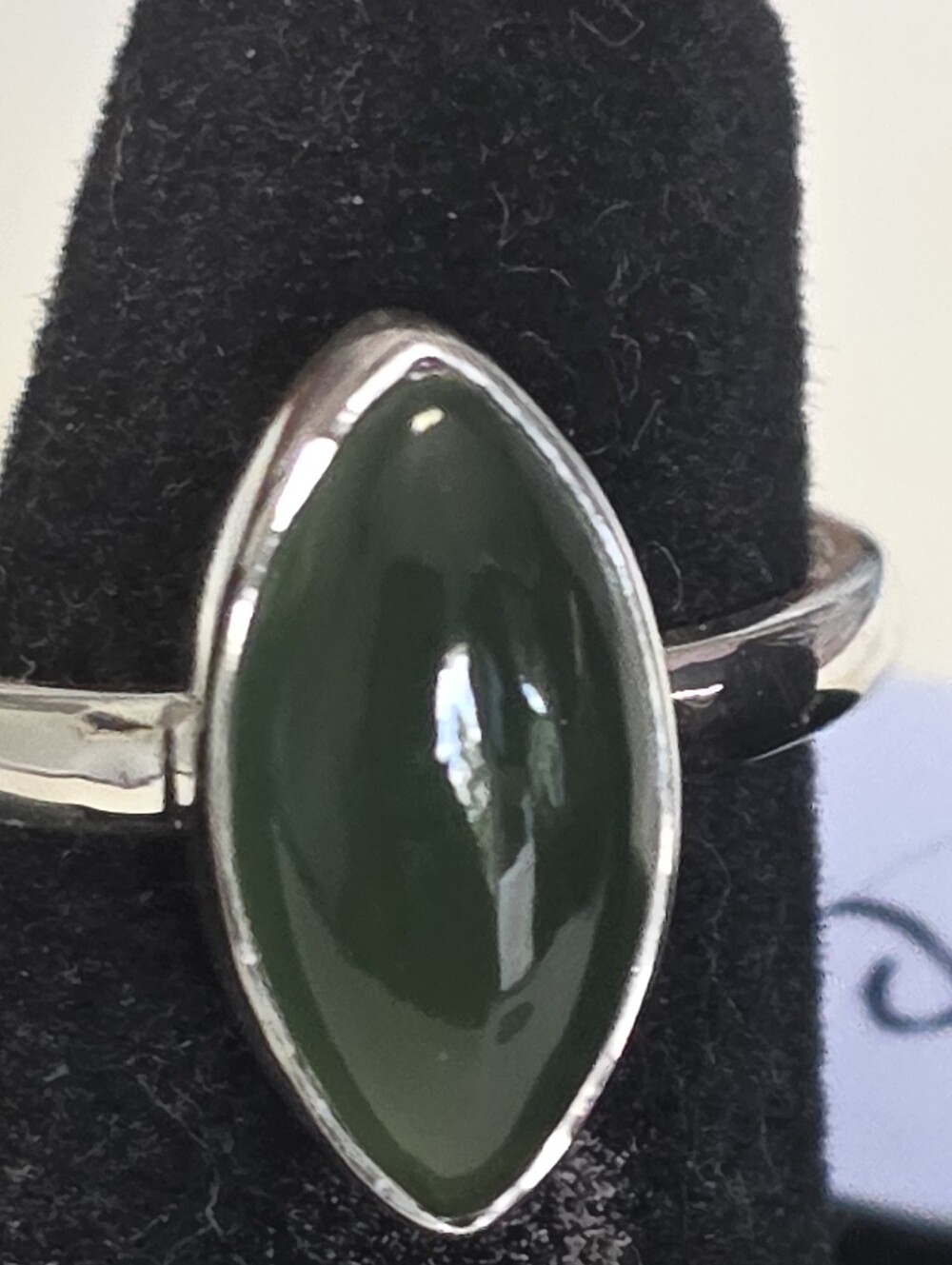 Nephrite Jade Marquise Stone Silver Ring - Unbranded